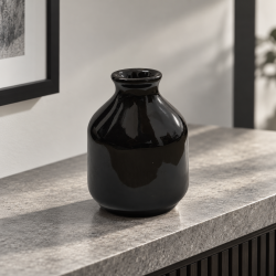 Glossy Black Ceramic Reed Diffuser Vase | Minimalist Home Fragrance Decor